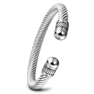 Bracelet manchette en acier inoxydable, câble de 7 mm, ouverture réglable, bijou unisexe, cadeau, design rond, couleur or acier - Product Image 2