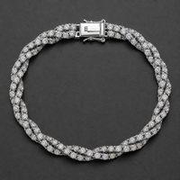 Bracelet chaîne corde en argent 925 avec fermoir moissanite pour homme – Vente en gros