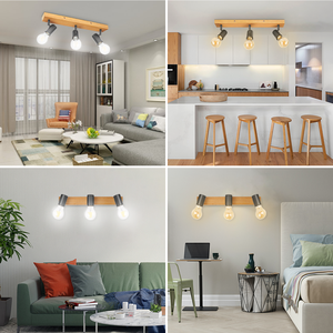 Projecteur de plafond industriel rétro noir à 3 spots E27 hautement recommandé |   <span class=keywords><strong>Spot</strong></span> lumineux vintage en métal et <span class=keywords><strong>bois</strong></span> pour intérieur, maison ou boutique - Product Image 5