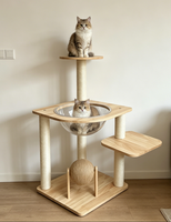 Arbre à chat moderne en bois avec bol transparent, griffoir multi-niveaux en sisal pour chats d'intérieur