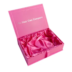 Luxury Support Custom Logo Pink Glitter Paper Cardboard Flat Folding Satin Lined Bundle Extension Wig Hair Box Packaging