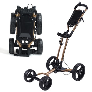 Outdoor Golf Spelen 4 Wiel Inklapbare Aluminium Goft Club Duw Trekkar Draagbare Opvouwbare Bruine Golftrolley Met Handrem - Product Image 1