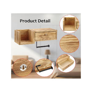 Porte-papier toilette rustique, montage mural vintage avec étagère - Product Image 4