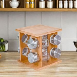 Bamboo Spice Rack Lazy Susan Rotating Spice Rack with 8 Jars Countertop Storage Holders & Racks - Product Image 2
