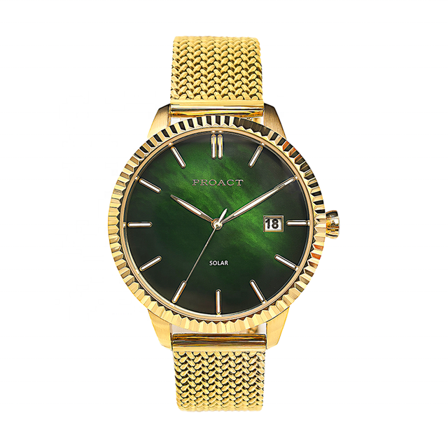 2024 Popular Eco Friendly Mother of Pearl Solar WatchStainless Steel Female Wristwatch Customized Logo MOP Solar Power Watch