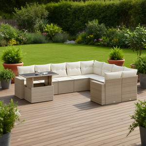 Set Divano da Giardino in Rattan Beige 6 Posti Design Contemporaneo per Esterni - Product Image 2