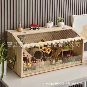 Terrario de Madera para Hámster, Rectangular, Duradero, Transpirable, Impermeable, Cálido, para Mascotas Pequeñas, Hábitat para Gatos con Decoración - Product Image 5