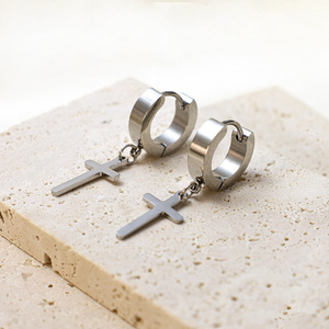 Cross Stainless Steel Earrings Black Color Daily Wear Fashion Piercing Jewelry - Product Image 2