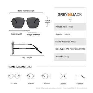Lunettes de soleil polarisées Greyjack, monture en métal, noires, unisexes, protection UV400, design hexagonal, verres TAC - Product Image 5