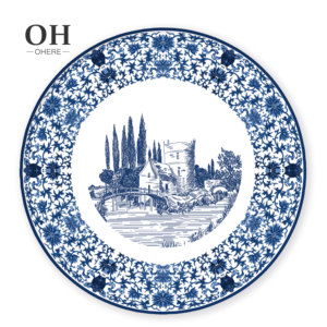<span class=keywords><strong>Service</strong></span> de table en céramique hybride <span class=keywords><strong>bleu</strong></span> <span class=keywords><strong>et</strong></span> <span class=keywords><strong>blanc</strong></span> de luxe Ohere, <span class=keywords><strong>service</strong></span> de table en porcelaine à bord doré pour la décoration de mariage - Product Image 4