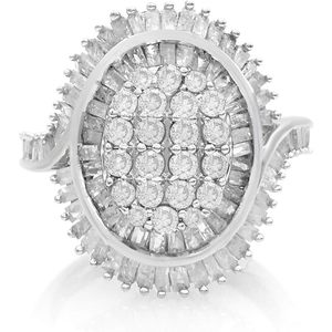 Bague de cocktail ovale en argent sterling, 1,77 carats de diamants blancs naturels, taille ronde et baguette, bijoux de fête pour femmes - Product Image 1