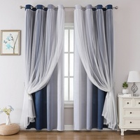 Rideaux occultants en polyester double couche, sur mesure, avec garniture en dentelle blanche, à œillets, lavables en machine (paire)
