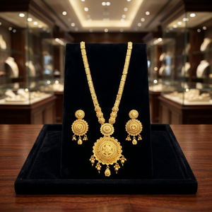 Wholesale 14K 18K 24K Micron Gold Forming Long Jewelry Set, Traditional Floral Design Jewelry Set Fashion Brass Gold Jewelry Set - Product Image 2