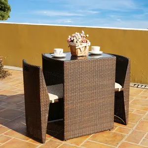 Ensemble chaise et Table basse en rotin, meubles de jardin, en acier, gain de place, balcon d'extérieur, 3 pièces
