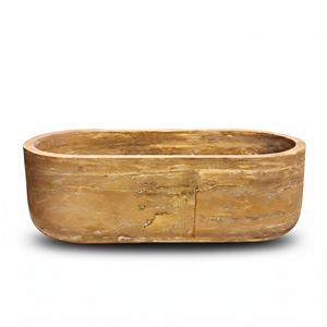 Baignoires ovales modernes sur mesure de luxe en travertin doré/jaune exclusif, autoportantes, pour salle de bain, villa, hôtel, maison - Product Image 5