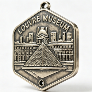 Épinglette Souvenir Musée du Louvre en Alliage de Zinc Plaqué Argent, Forme Irrégulière, Motif Pyramidal en Relief, Confection Façonnée par Estampage - Product Image 5