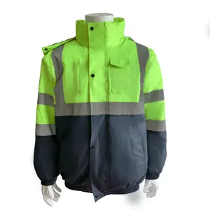 High Density Twill Oxford Fabric Custom Waterproof Yellow Reflective Safety Winter Jacket