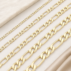 Cadena Cubana de Latón Chapado en Oro de 14K, Collar con Múltiples Anchos y Longitudes, Cadena Figaro para Hombre y Mujer - Product Image 4