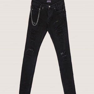 กางเกงยีนส์แฟชั่นล่าสุดขายส่ง ไม่มีแบรนด์ ดีไซน์เนอร์ชาย แต่งขาด หนังแท้ OEM กางเกงยีนส์ผู้ชายทรงสกินนี่ ขาดๆ แบบเดียว - Product Image 5