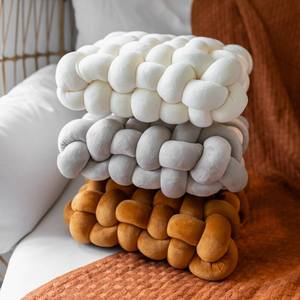 Almohada grande de terciopelo suave con nudo cuadrado, sofá decorativo para el hogar, patrón de hojas tejidas, estilo europeo americano, antibolitas - Product Image 4