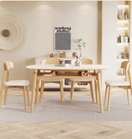Table à manger rectangulaire extensible en ardoise de style crème Wabi-Sabi, design nordique pour petits appartements, usage domestique, 6 places