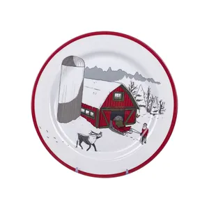 8英寸手绘白色圣诞老人圣诞麋鹿三聚氰胺盘子白色豪华圣诞盘子餐具