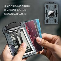 Cartera delgada multifuncional de alta calidad para hombres, de aluminio Metal, bloqueo RFID, Clip para efectivo, tarjetero, identificación a rayas portátil abierta