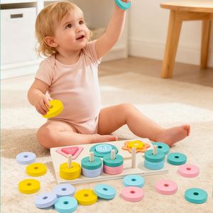 Juguete de Mesa de Madera 3 en 1: Apilador de Formas Coloridas, Clasificador de Bloques y Juego de Pesca para Niños - Product Image 2