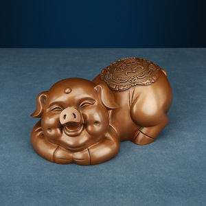 Figurine de cochon en cuivre violet Copper World, cochon porte-bonheur fait à la main pour le salon, le bureau, cadeau de pendaison de crémaillère - Product Image 2