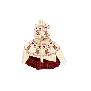 Girls Christmas Cartoon Sweater Set With Hat Thick Knit Plaid Skirt Cotton Two Piece Outfit - Product Image 1