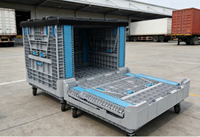 Conteneur de palette en plastique pliable robuste à grande capacité, à quatre entrées, en maille HDPE, empilable, pour l'agriculture