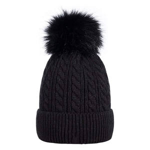 Bonnet d'hiver tricoté <span class=keywords><strong>en</strong></span> acrylique chaud de haute qualité avec pompon <span class=keywords><strong>en</strong></span> <span class=keywords><strong>fausse</strong></span> <span class=keywords><strong>fourrure</strong></span> - Product Image 4