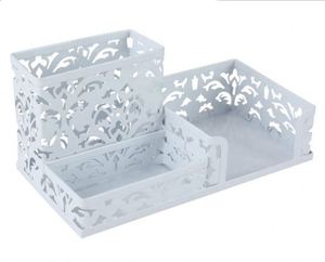 Metal Desk <b>Organizer</b> 3 Compartment Pen Holder for Desk Office Supplies Caddy with Sticky Notes Holder - Product Image 3