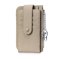 Nouveau porte-cartes pour femme en cuir de vachette pleine fleur, plusieurs emplacements pour cartes, design couleur unie, mini portefeuille zippé, pochette fine pour cartes, logo personnalisé
