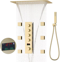 Système de douche de luxe pour salle de bain 16x24 pouces, robinet mural en laiton brossé or, ensemble de robinetterie avec jet céramique unique, fonction pause et pluie douce