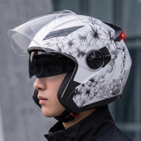 Casque de moto homologué DOT avec feu arrière LED, casque ouvert 3/4 rétro pour hommes et femmes, équipement tout-terrain pour moto tout-terrain