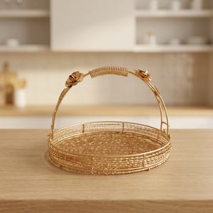 Panier de rangement rond en métal fait main, style rustique, pour l'organisation du salon - Product Image 6