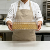 Grande boîte à gâteau rectangulaire en PET, boîte d'emballage alimentaire transparente dorée recyclable, logo personnalisé pour les toasts, les pâtisseries, les desserts