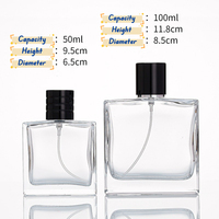 Flacon de parfum de luxe en verre à fond épais, vide, 50 ml, 100 ml, avec pompe et couvercle