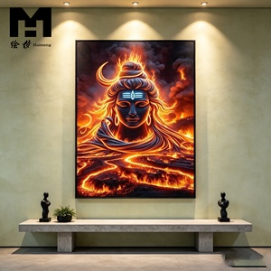 Tableau mural Shiva le Seigneur des flammes, peinture sur toile du dieu hindou Shiva, affiche religieuse encadrée, décoration intérieure pour cadeau de Mahashivratri - Product Image 6