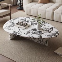 Table basse en marbre naturel de style crème, moderne et luxueuse, avec structure en acier, meubles durables pour le salon