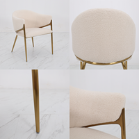 Chaise de salle à manger moderne de luxe en velours nordique blanc bouclé avec pieds dorés pour cuisine et salle à manger