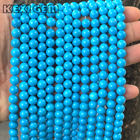 Perles de turquoise bleue haute porcelaine optimisées, rondes, lisses, de 3 à 8 mm, en brin, pour collier