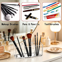Support de Rangement de Bureau en Acrylique Transparent à 3 Compartiments pour Pinceaux de Maquillage, Organisateur Polyvalent pour Cosmétiques, Stylos et Brosses à Dents - Vente en Gros Usine