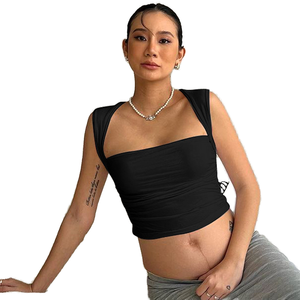 Chaleco Corto de Verano para Mujer, Nuevo Estilo, Delgado, Color Sólido, con Pliegues y Lentejuelas Decorativas, Tejido Transpirable, Venta al Por Mayor - Product Image 1