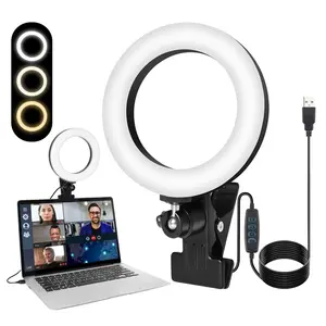 Anel de luz LED para fotografia e selfie, iluminação profissional ajustável para videoconferência, 6 polegadas, para laptop