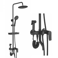 Ensemble de robinets thermostatiques noirs avec pommeau de douche, corps en laiton mural, cartouche céramique, jet doux pour salle de bain