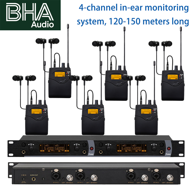 BHA IEM4050 Factory OEM UHF 4 Channel Wireless In-Ear Monitor System With 6 Bodypack Receiver for Band Stage Concert Performance