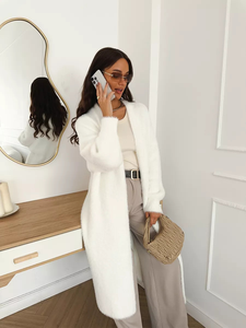 Cardigan Lungo da Donna in Finta Pelliccia di Visone, Morbido, <span class=keywords><strong>Oversize</strong></span>, Bianco, Antipilling, in Poliestere, all'Ingrosso - Product Image 5