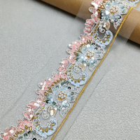Dentelle brodée à la main avec des perles, garniture en tulle, maille, 4,5-6 cm, perles et paillettes, tissu de dentelle de mariée pour robe de mariée, décoration de vêtements